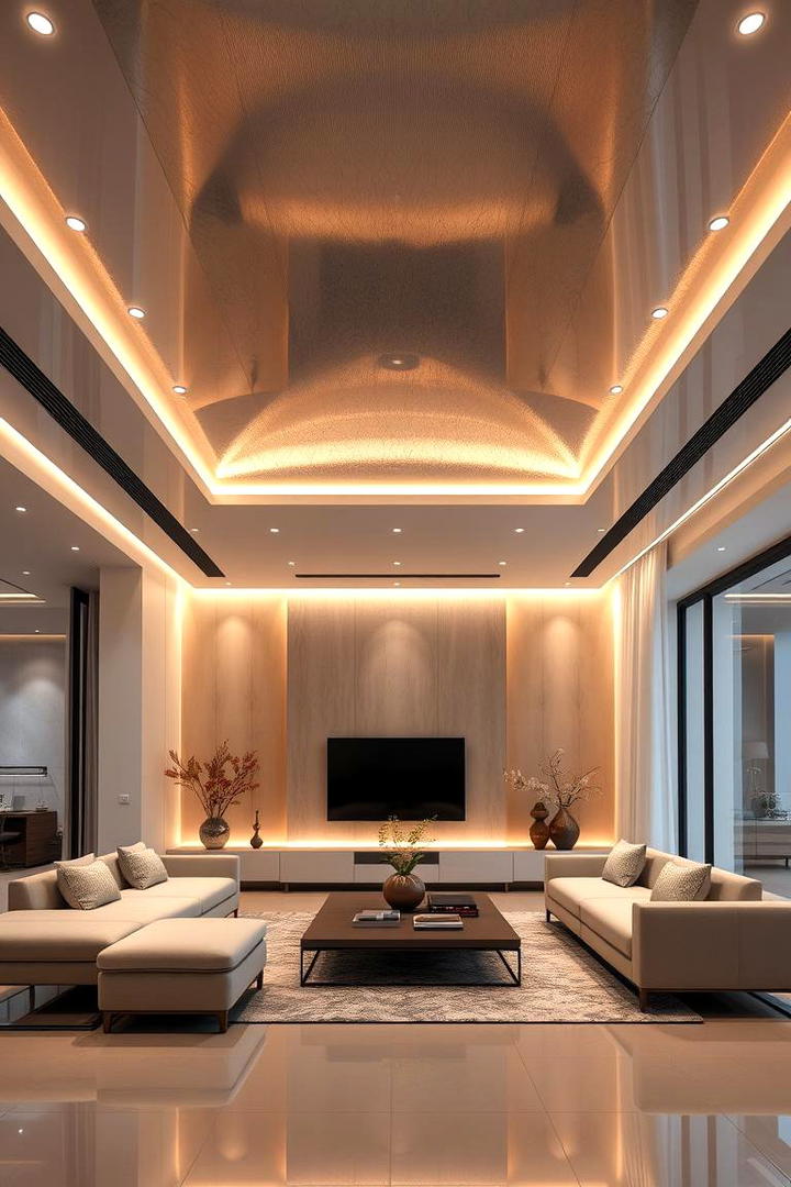 Modern Metallic Accent - 30 Pop Ceiling Design Ideas