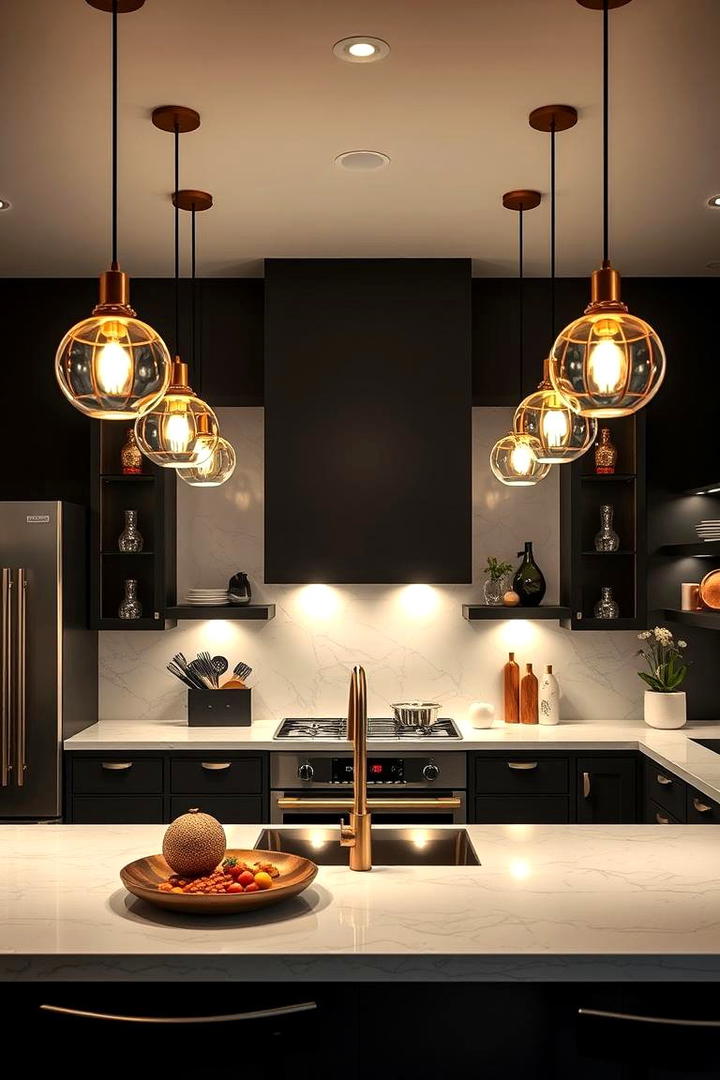 Modern Pendant Lighting - 30 black white and gold kitchen ideas