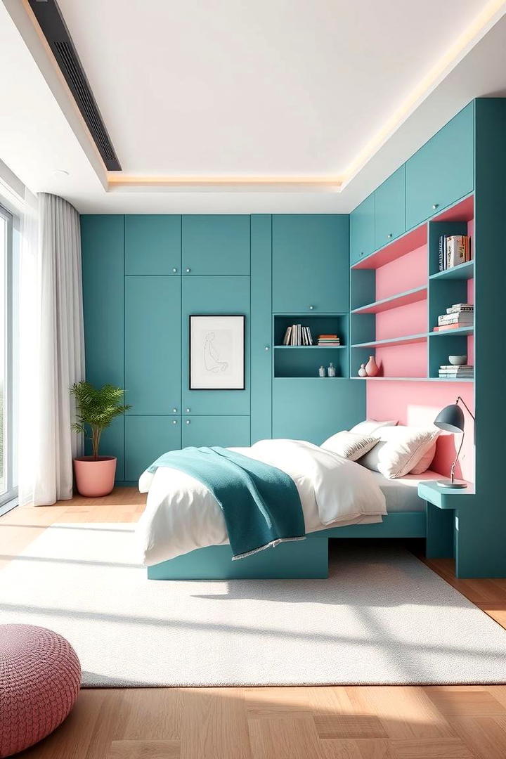 Modern Teal and Pink Room Partition - 30 Teal and Pink Bedroom Ideas