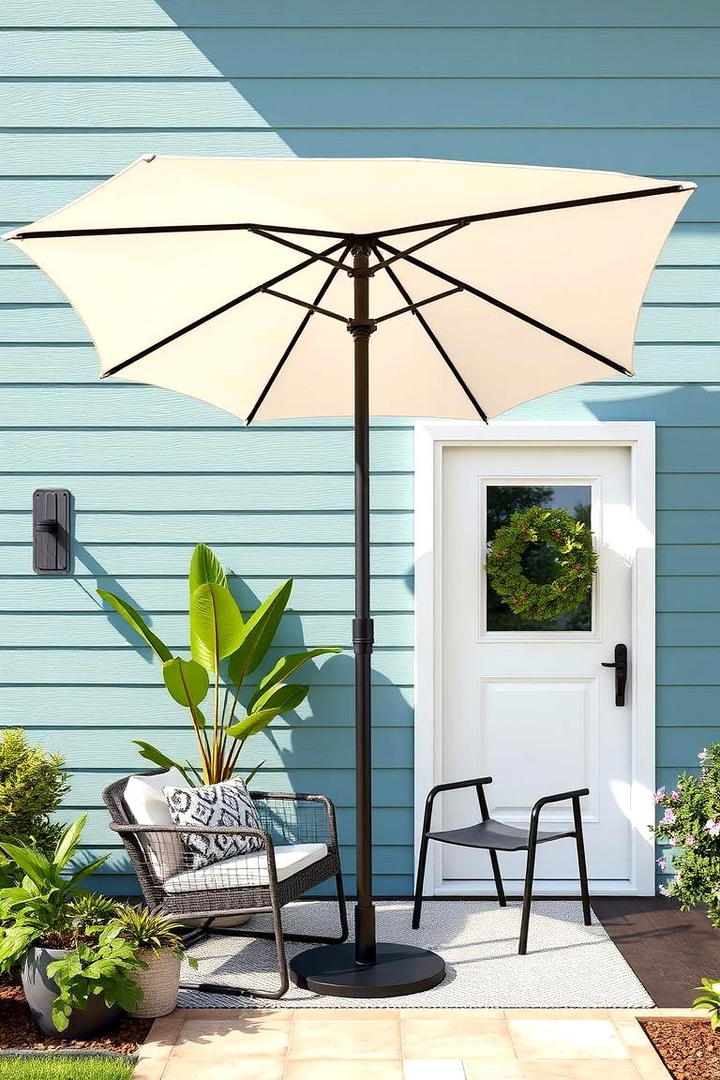 Modern Umbrella Setup - 30 Small Front Porch Ideas