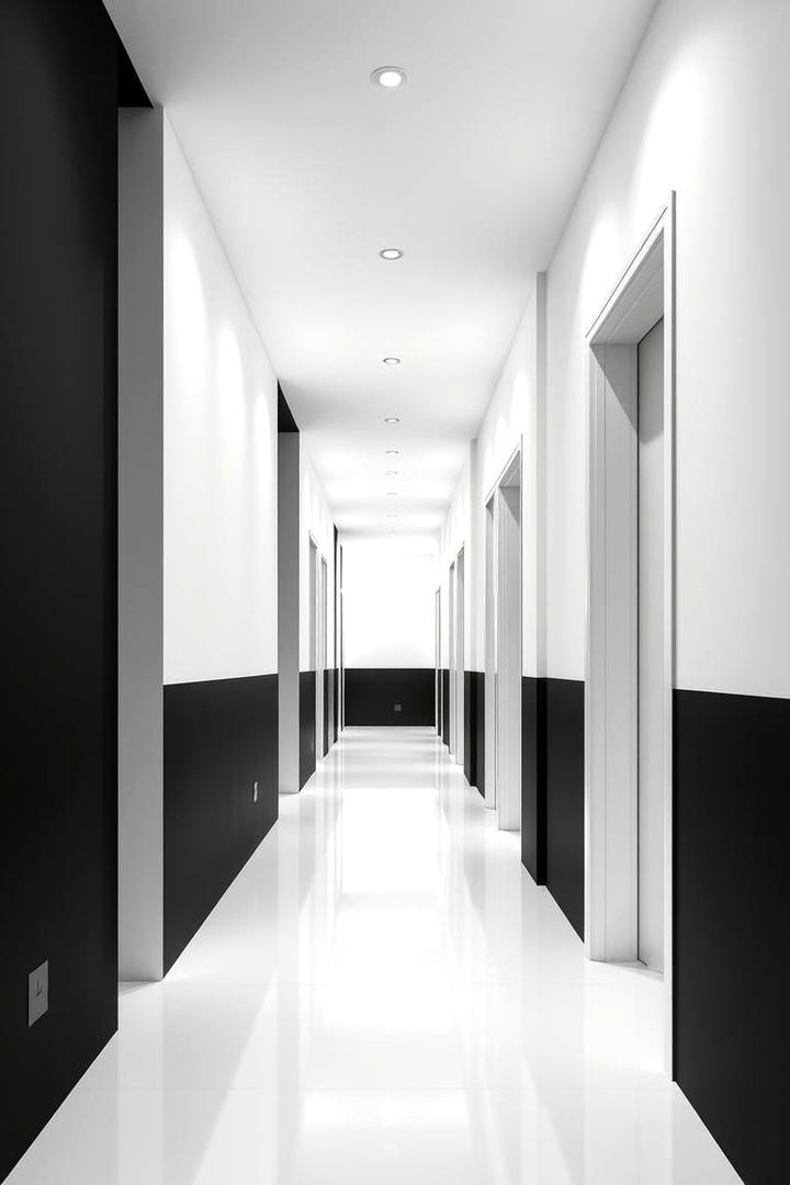 Monochrome Color Blocking - 30 Black and White Hallway Ideas