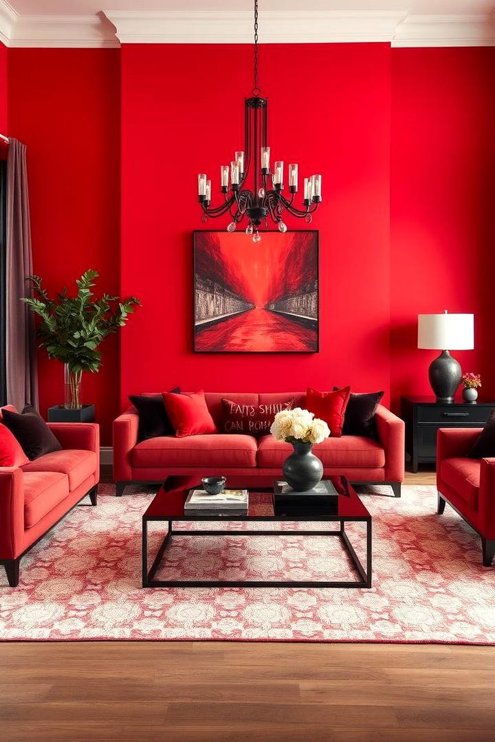 Monochrome Red Contrast - 30 Red Living Room Ideas