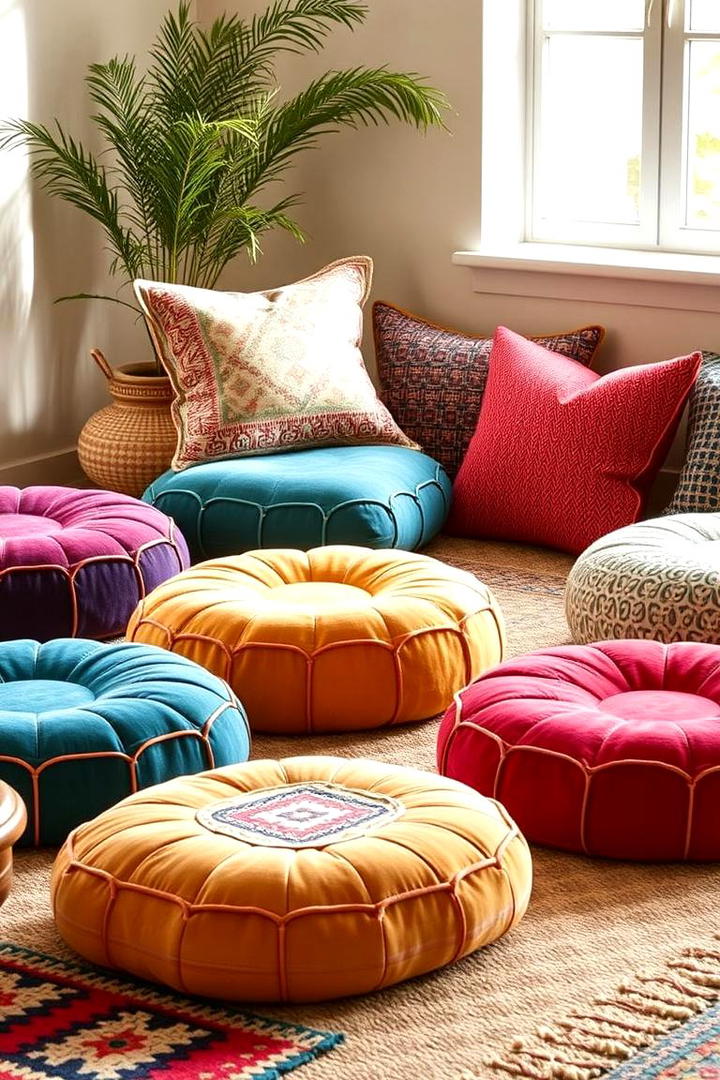 Moroccan Pouf Seating - 30 Boho Decor Ideas