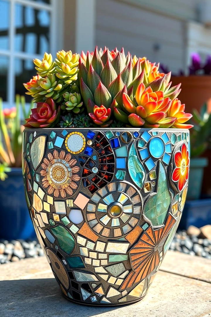 Mosaic Glass Succulent Pot - 30 Outdoor Succulent Container Ideas