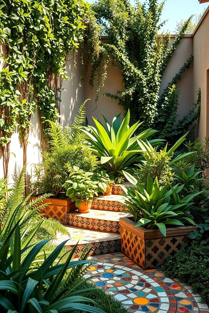 Mosaic Tile Accent Garden - 30 Mediterranean Garden Ideas