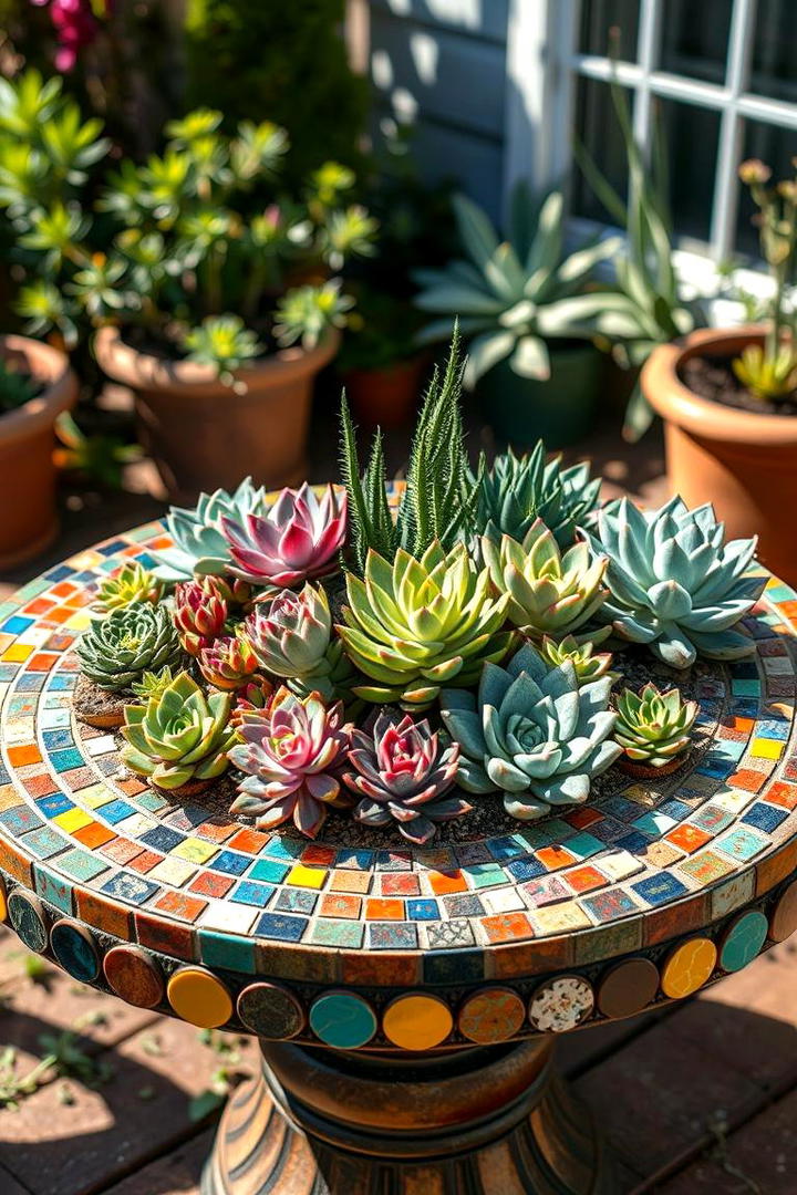 Mosaic Tile Succulent Tabletop - 30 Outdoor Succulent Container Ideas