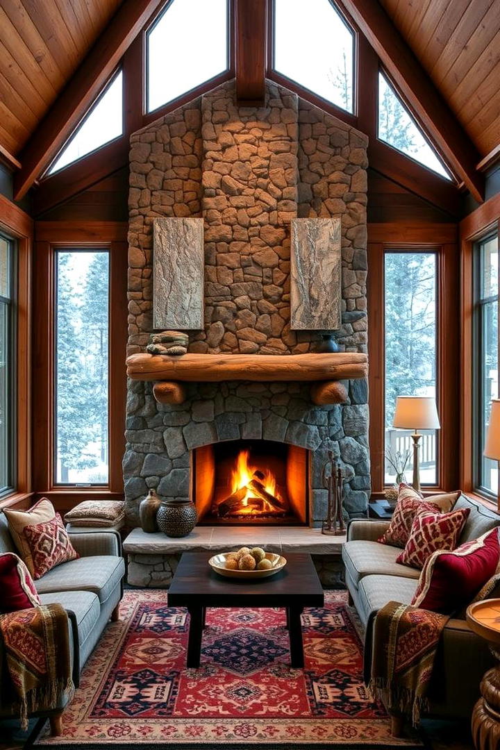 Mountain Lodge Sunroom with Wood Burning Fireplace - 30 Sunroom With Fireplace