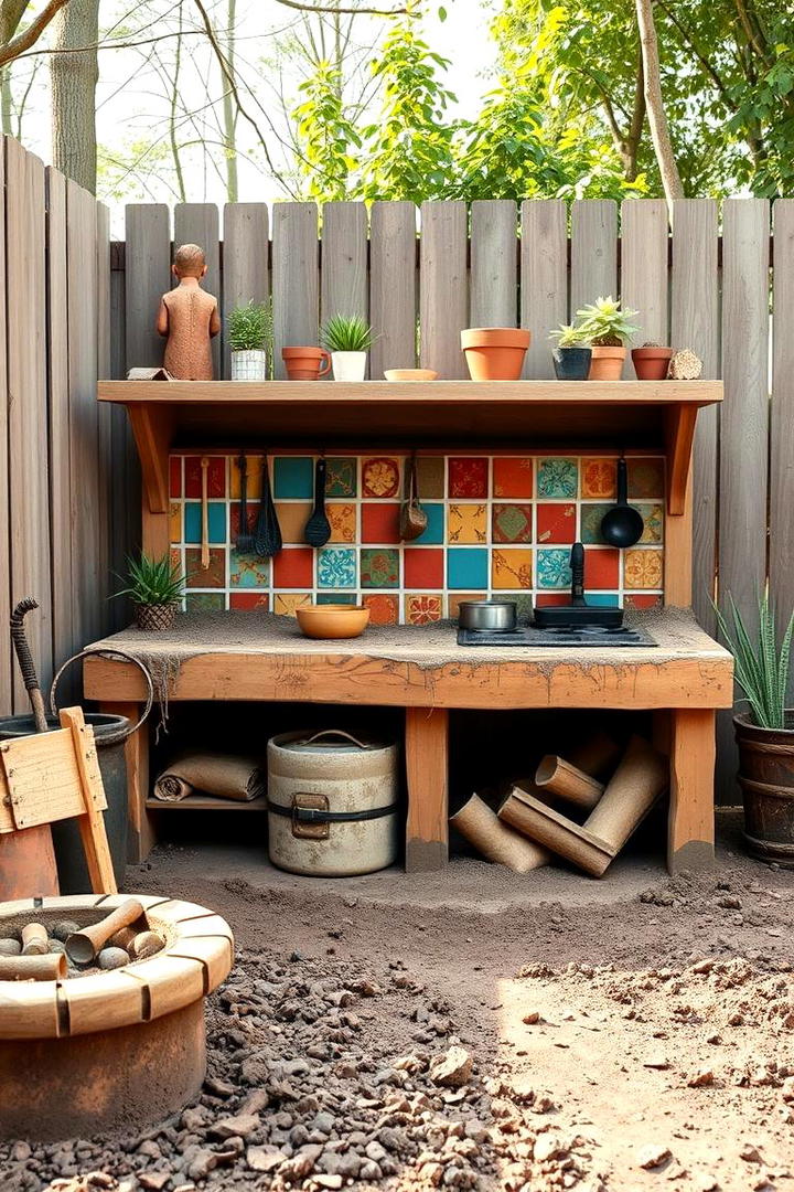 Mud Kitchen with Colorful Tiles - 30 Mud Kitchen Ideas for Kids