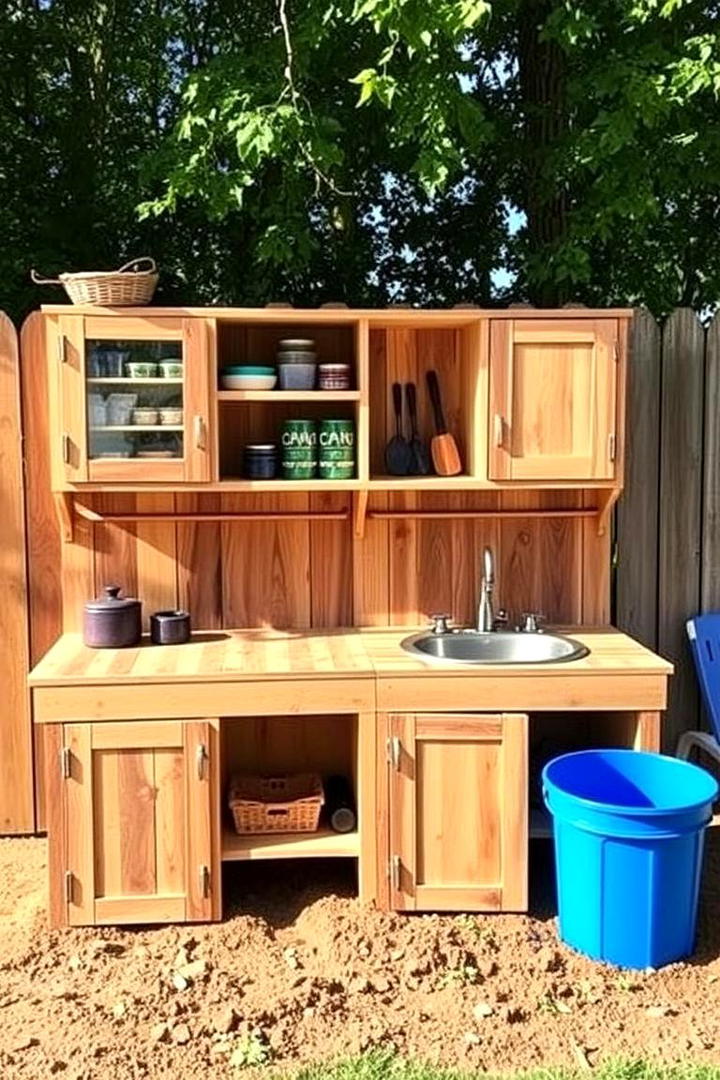 Mud Kitchen with DIY Cabinets - 30 Mud Kitchen Ideas for Kids