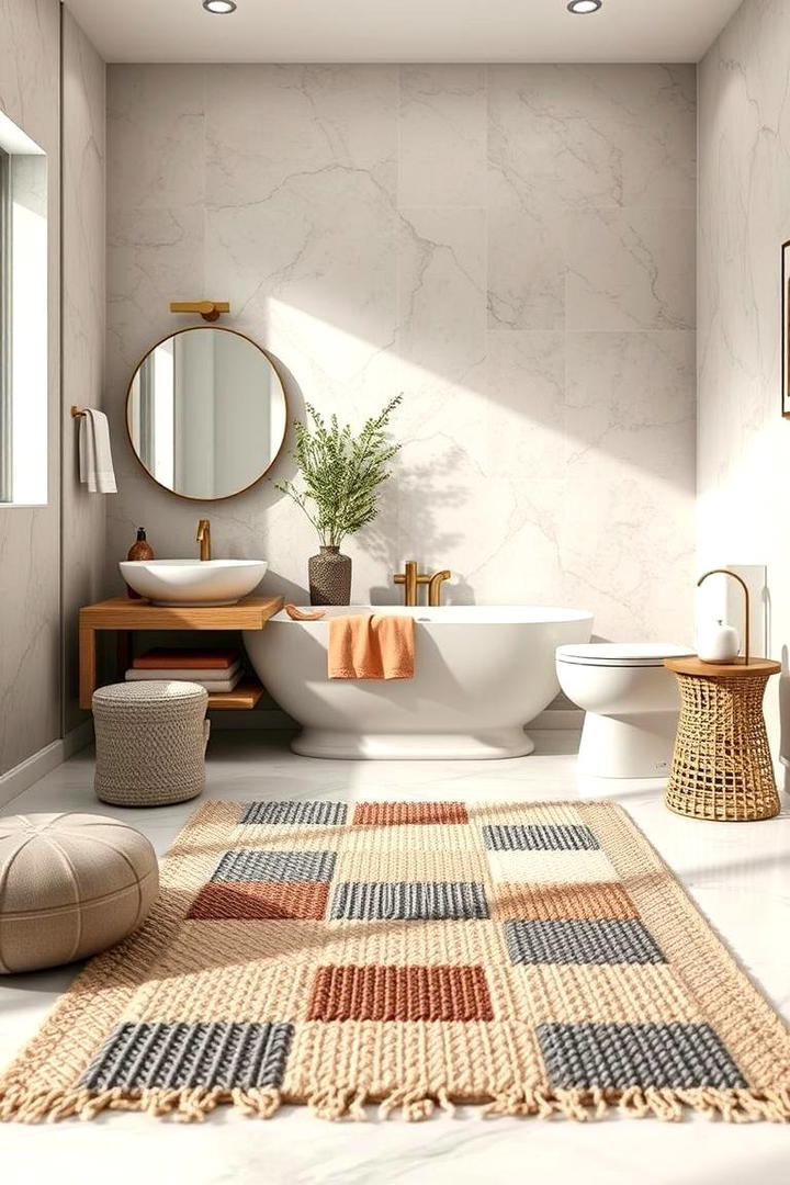 Multi Textured Layered Rug - 30 Bathroom Rug Ideas