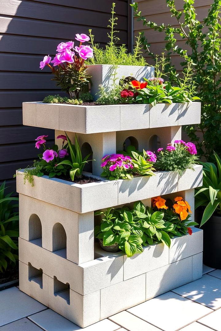 Multi Tiered Cinder Block Planter - 30 Cinder Block Garden Ideas