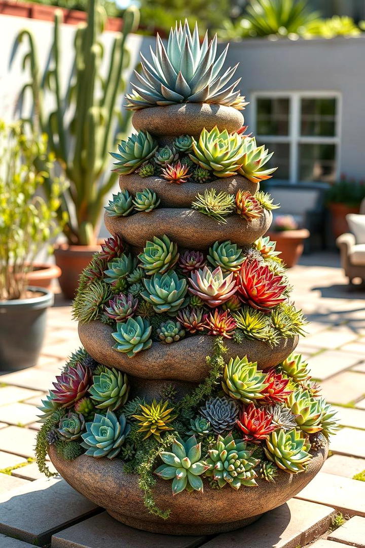 Multi Tiered Succulent Display - 30 Outdoor Succulent Container Ideas