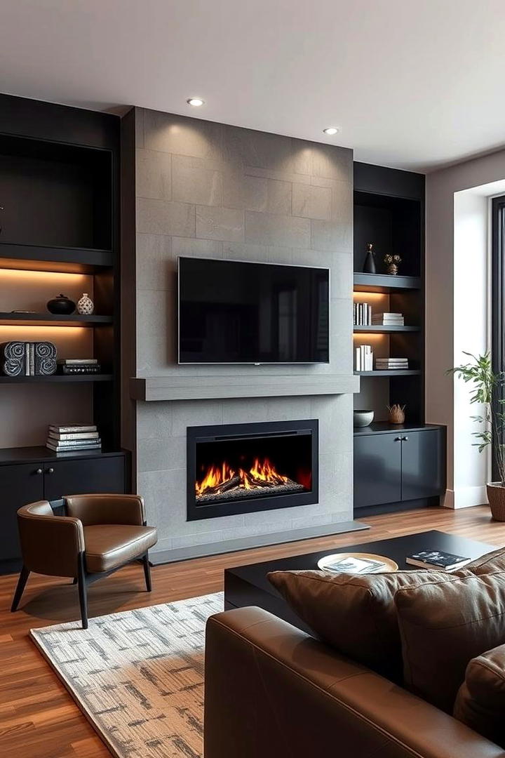 Multifunctional Entertainment Hub - 30 Black Fireplace Ideas