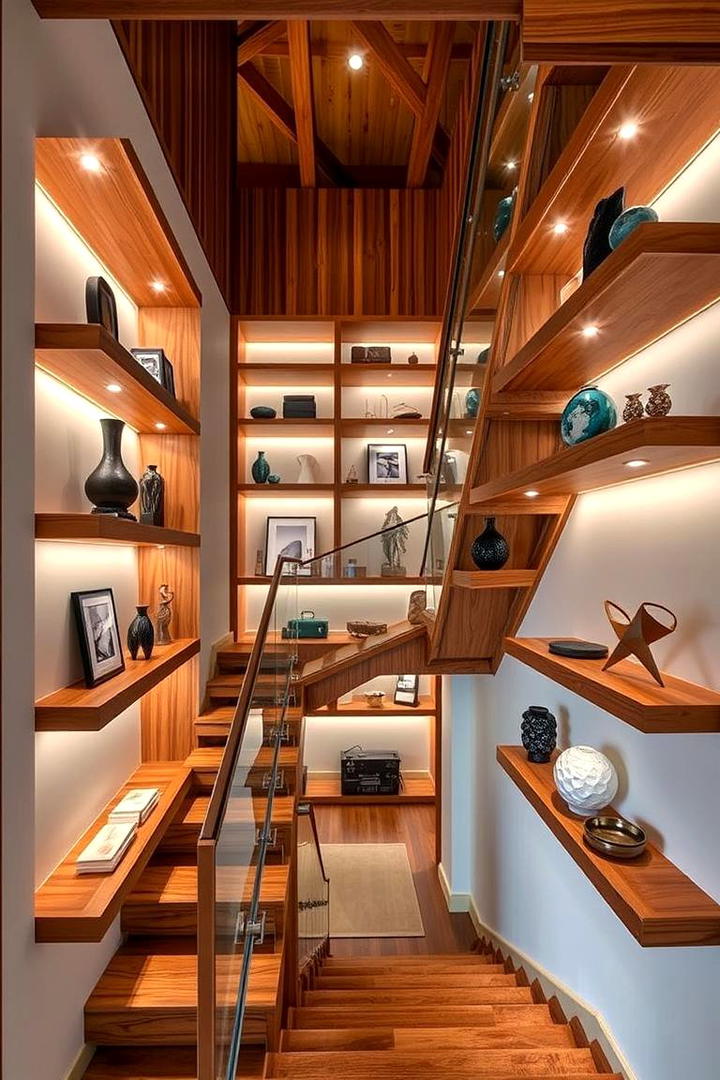 Multilevel Display Staircase - 30 Wooden Staircase Ideas