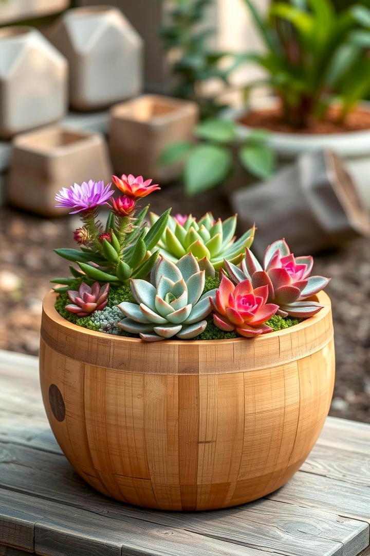 Natural Bamboo Succulent Container - 30 Outdoor Succulent Container Ideas