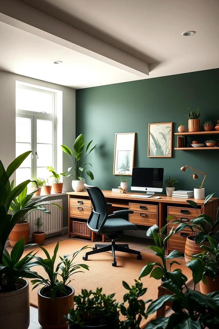 Natural Dark Green Touches - 30 Dark Green Home Office Ideas