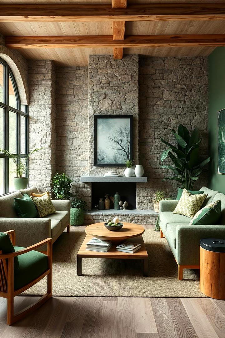 Natural Material Harmony - 30 Forest Green Living Room Ideas