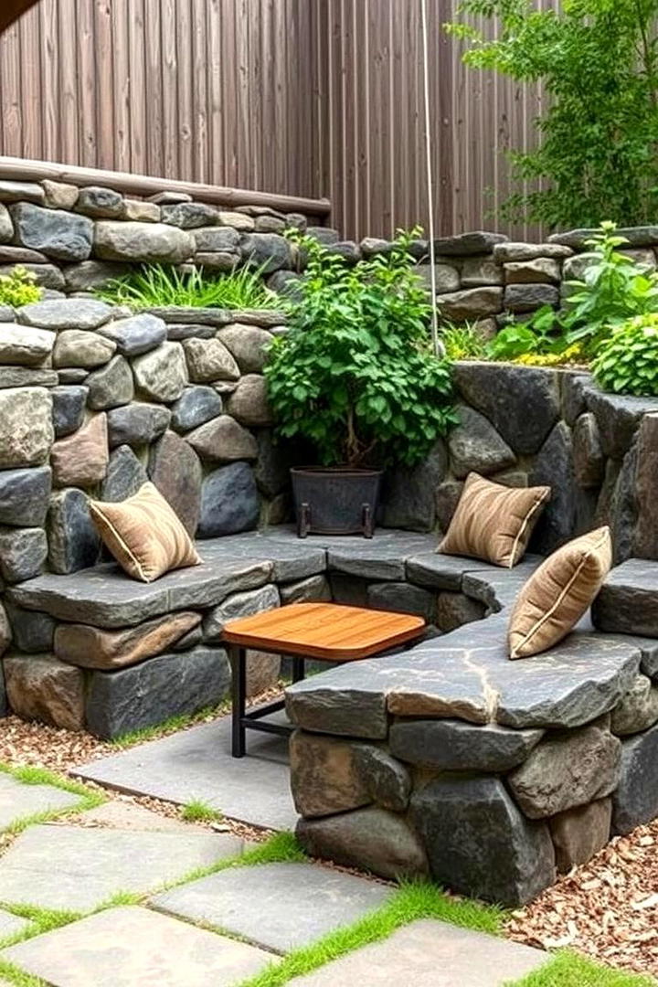 Natural Outdoor Seating with Rocks - 30 Black River Rock Landscaping Ideas