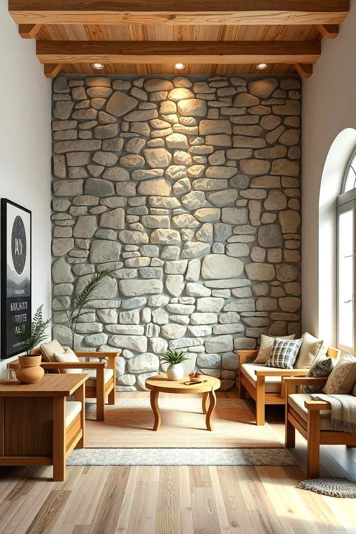 Natural Stone Accent Wall - 30 Small Rustic Living Room Ideas