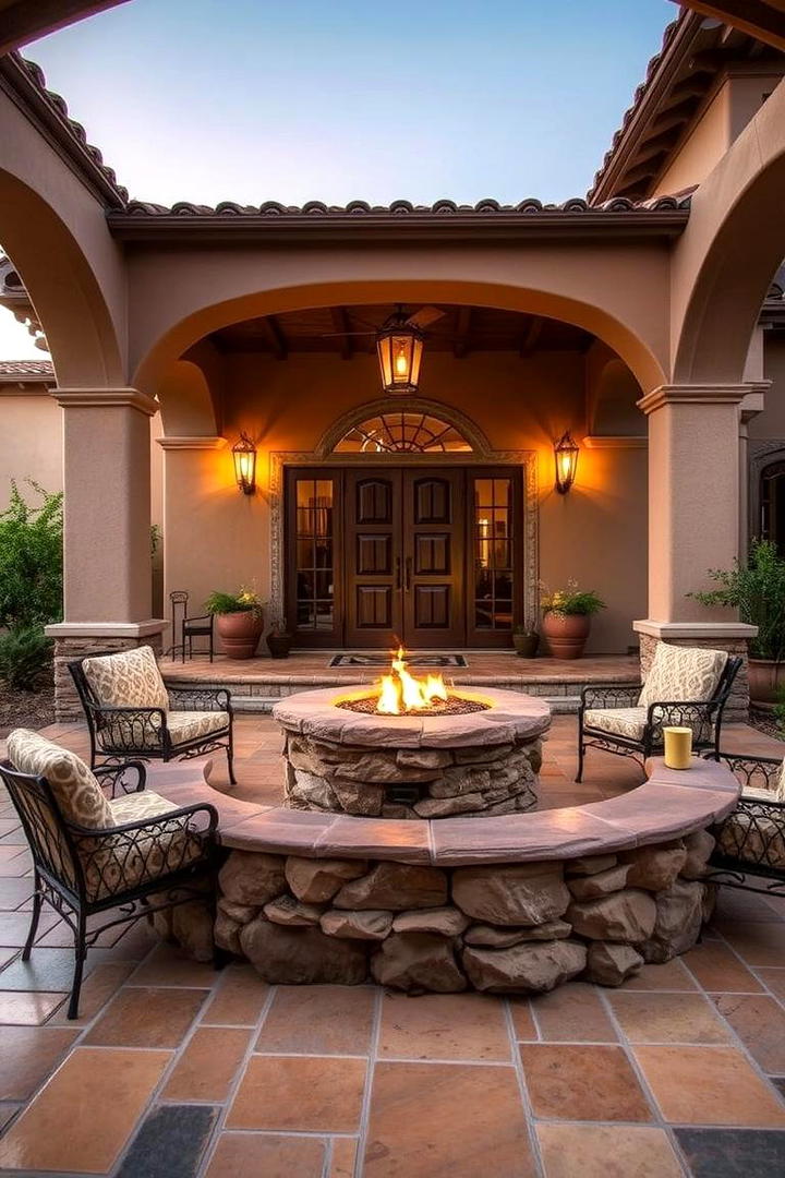 Natural Stone Fire Pit - 30 spanish style front porch ideas