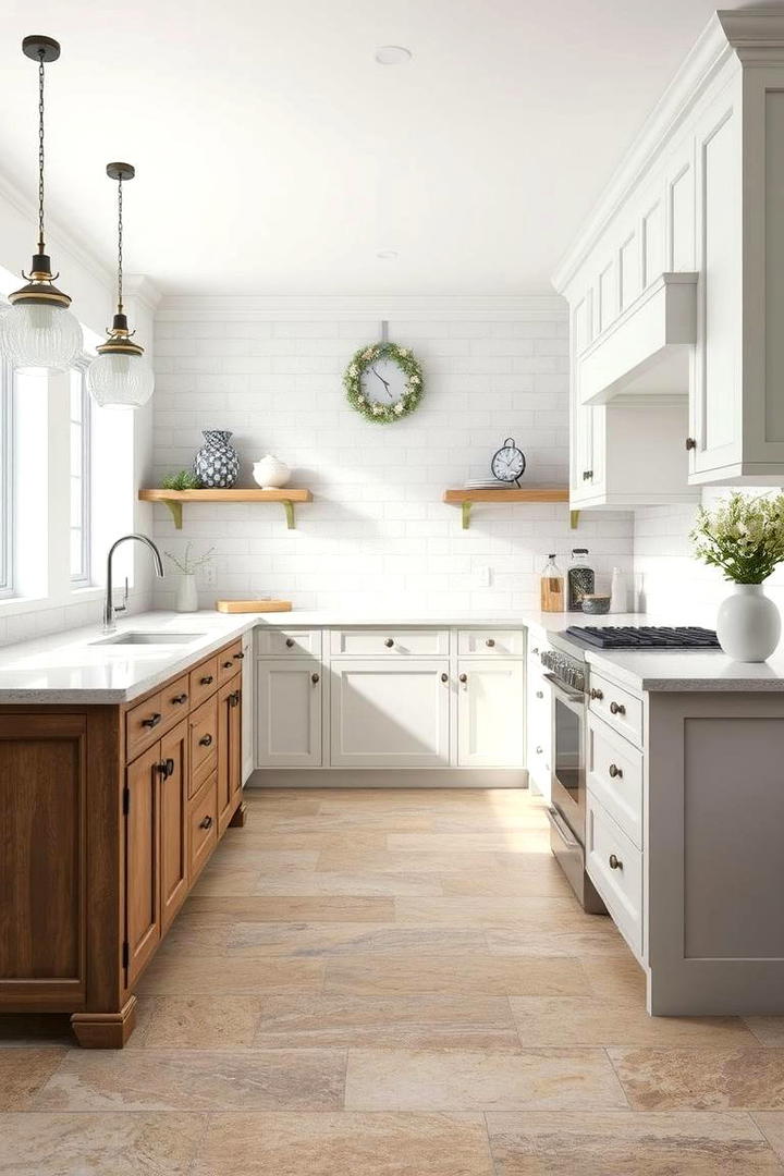 Natural Stone Flooring - 30 Rustic White Kitchen Ideas