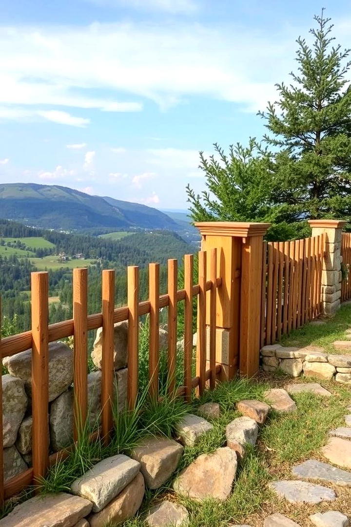 Natural Stone and Wood Fence - 30 Decorative Fence Ideas