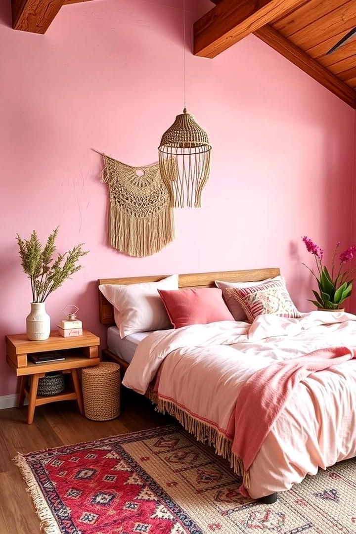 Natural Textures with Boho Vibes - 30 Pink Boho Bedroom Ideas