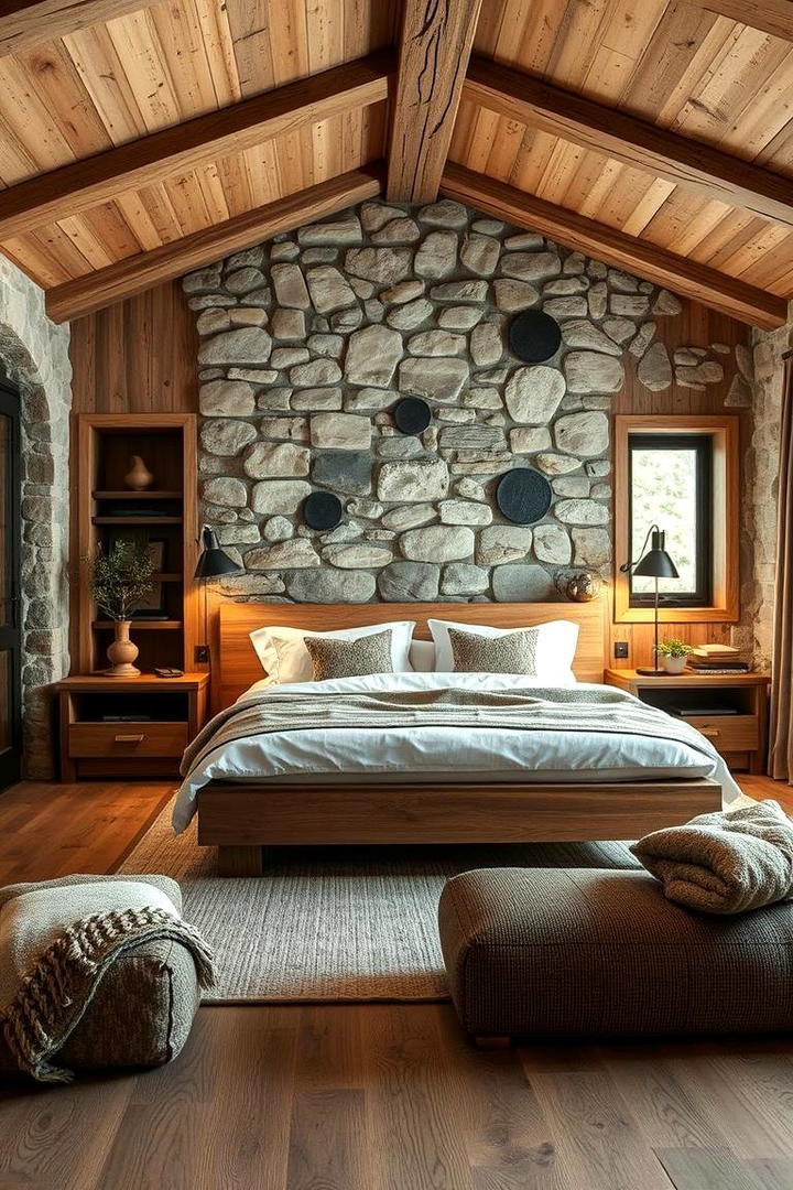 Natural Wood and Stone Fusion - 30 Cottage Bedroom Ideas