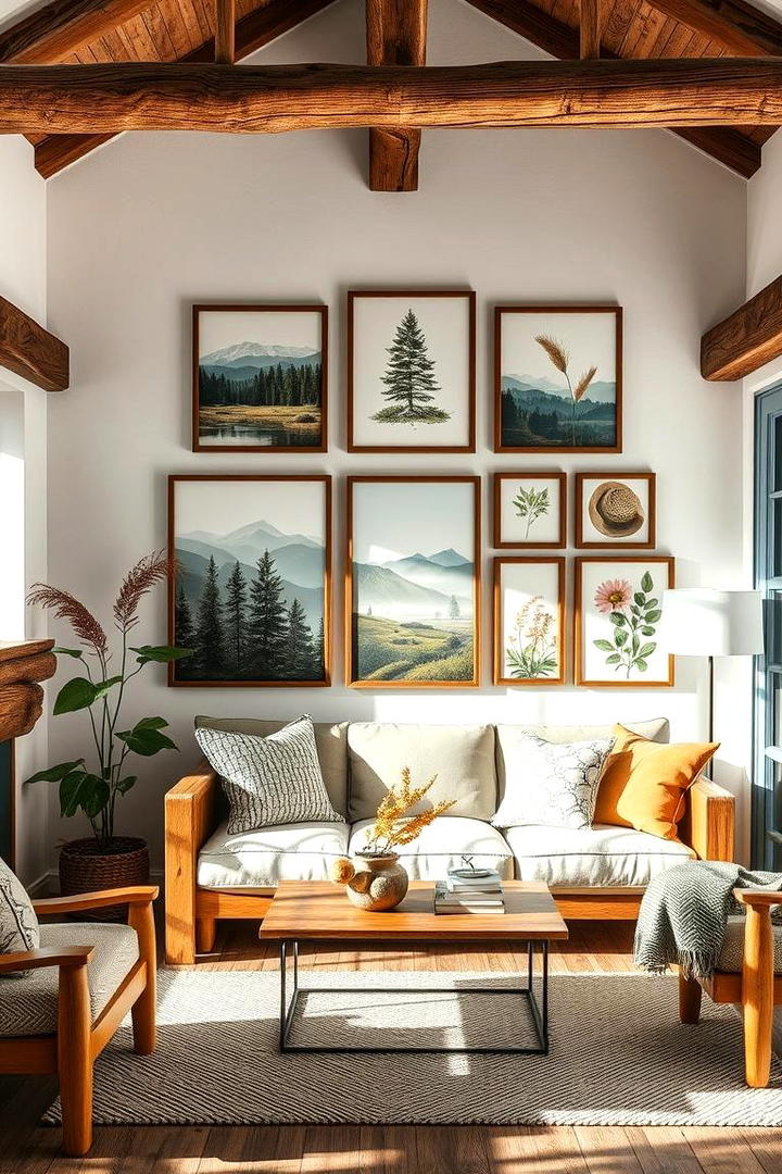 Nature Inspired Artwork Display - 30 Small Rustic Living Room Ideas