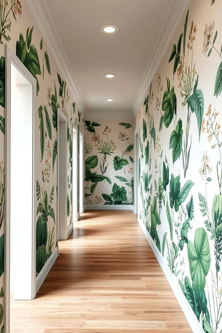 Nature Inspired Botanical Prints for a Fresh Corridor - 30 Hallway Wallpaper Ideas