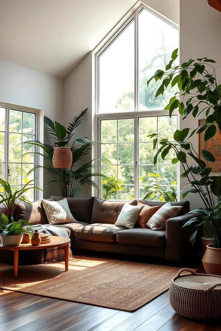 Nature Inspired Decor with Greenery - 30 Dark Brown Couch Living Room Ideas