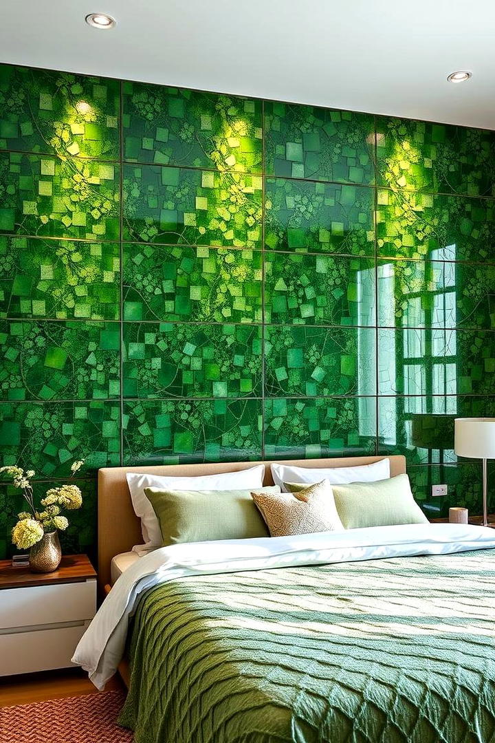 Nature Inspired Mosaic Panels - 30 Green Panelling Bedroom Ideas