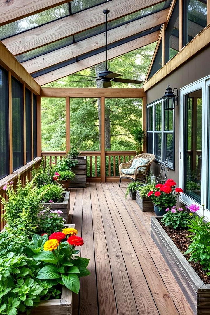 Nature Inspired Screened Deck with Planters - 30 Screened-in Deck Ideas