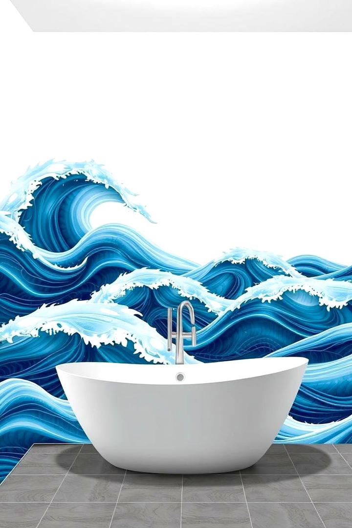 Oceanic Wave Patterns - 30 Bathroom Mural Ideas