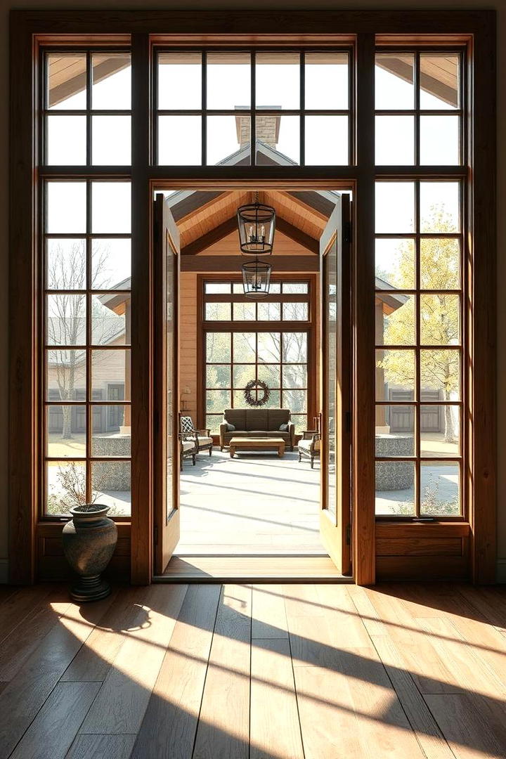 Open Concept Glass Pane Door - 30 Farmhouse Front Door Ideas