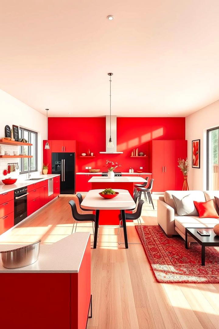 Open Concept Red Kitchen Layout - 30 Red Kitchens