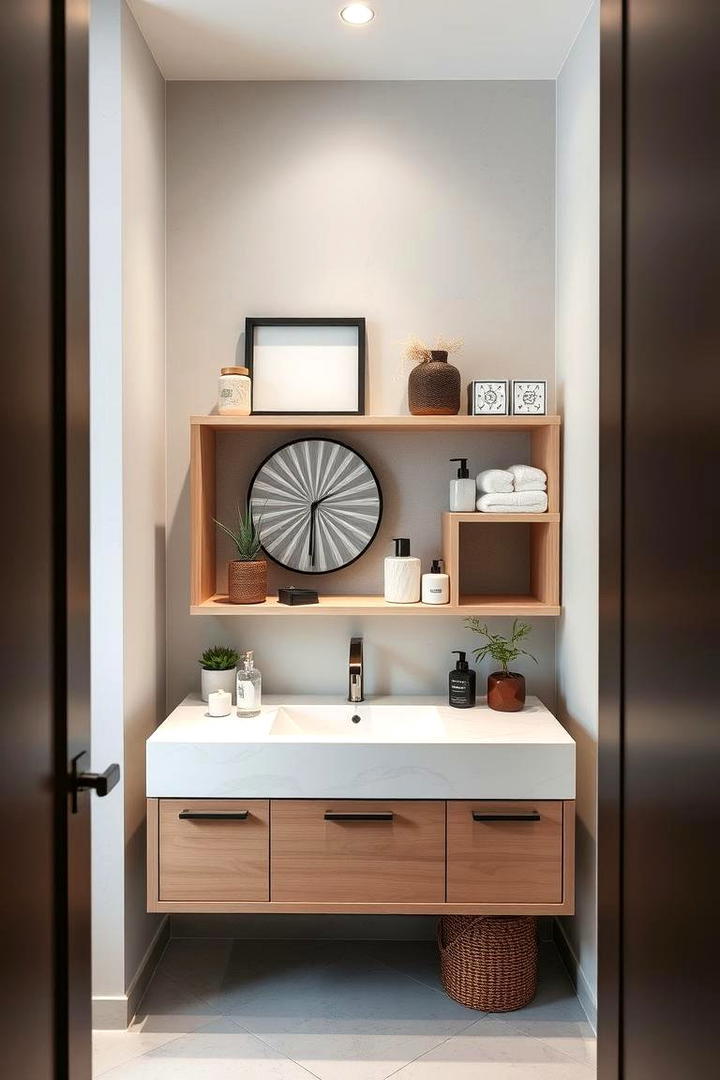 Open Shelf Vanity Display - 30 Small Bathroom Vanity Ideas