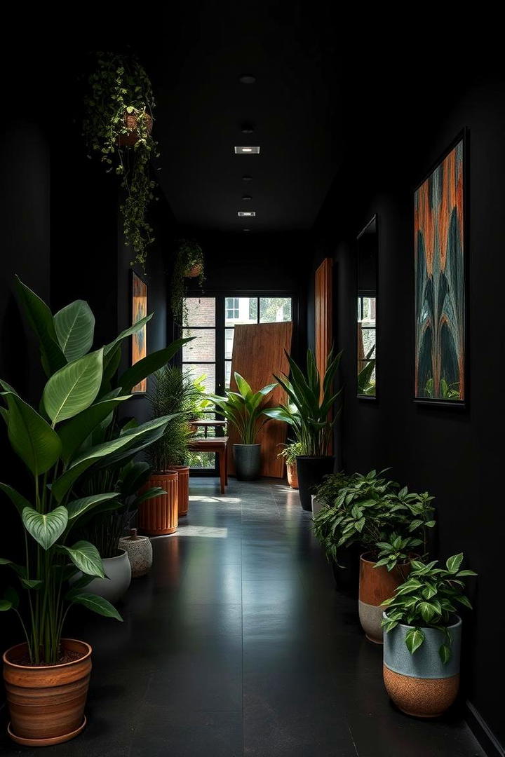 Organic Nature Integration - 30 Black Hallway Ideas