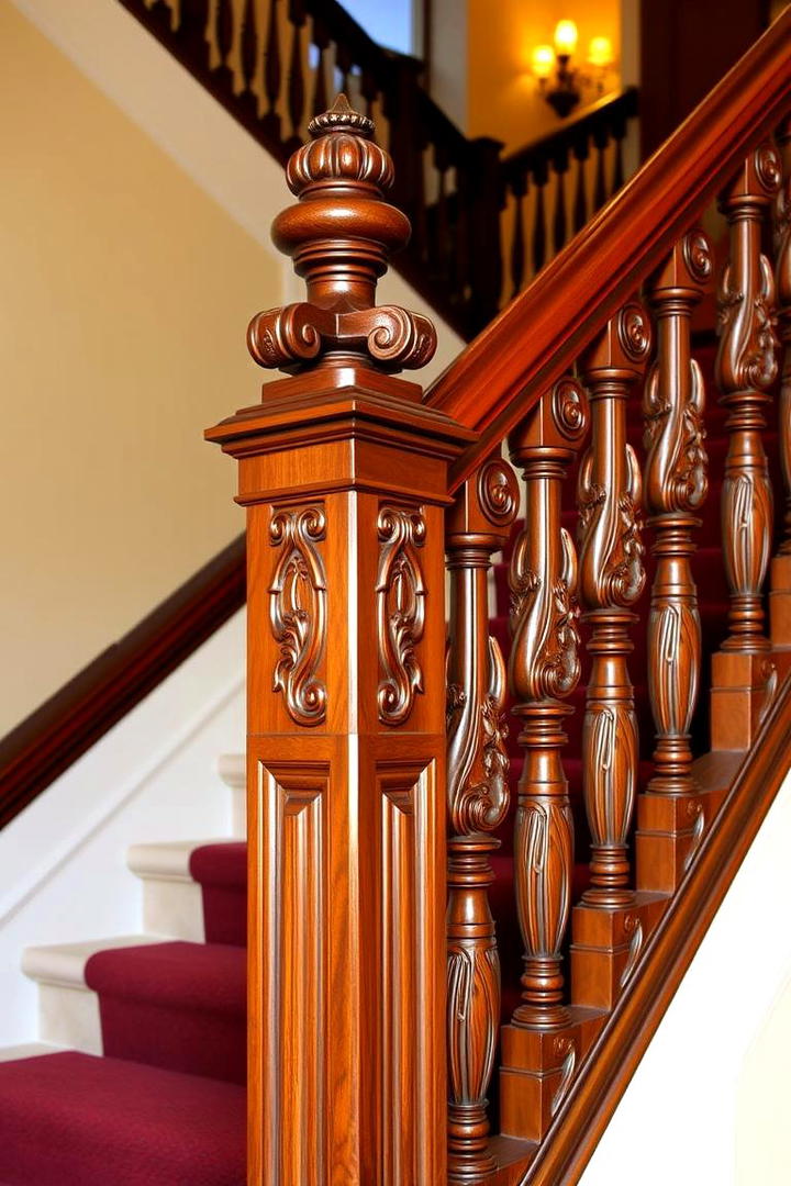 Ornate Carved Wooden Post Railing - 30 Wood Stair Railing Ideas