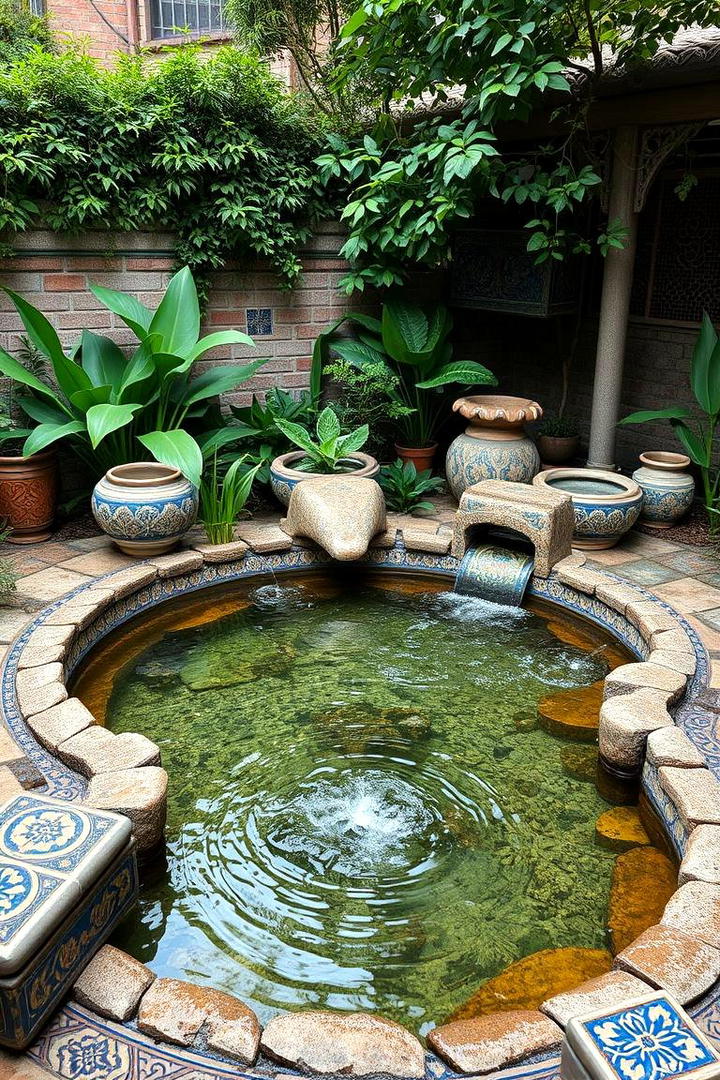 Ornate Ceramic Feature Pond - 30 Backyard Pond Ideas