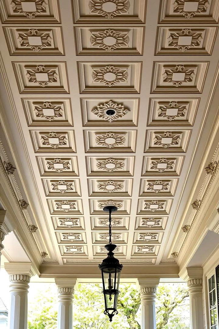 Ornate Coffered Ceiling - 30 Porch Ceiling Ideas