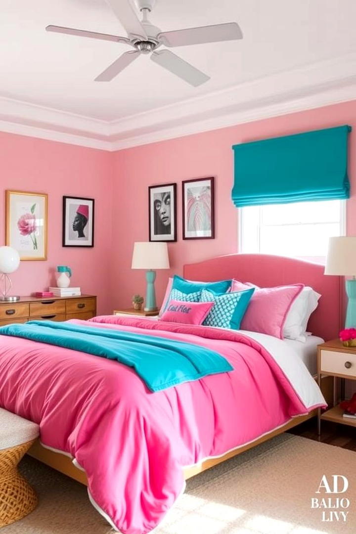 Outside Pink and Teal Bedspread - 30 Teal and Pink Bedroom Ideas