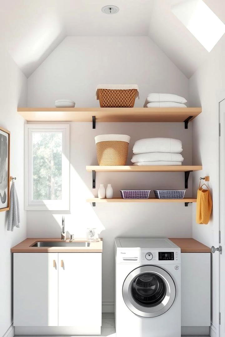 Overhead Loft Laundry Storage Shelves - 30 Laundry Room Shelf Ideas