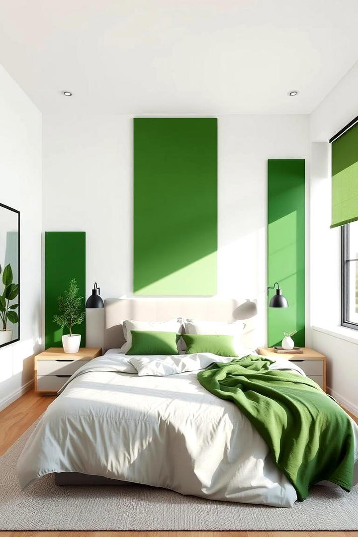 Painted Green Geometric Panels - 30 Green Panelling Bedroom Ideas