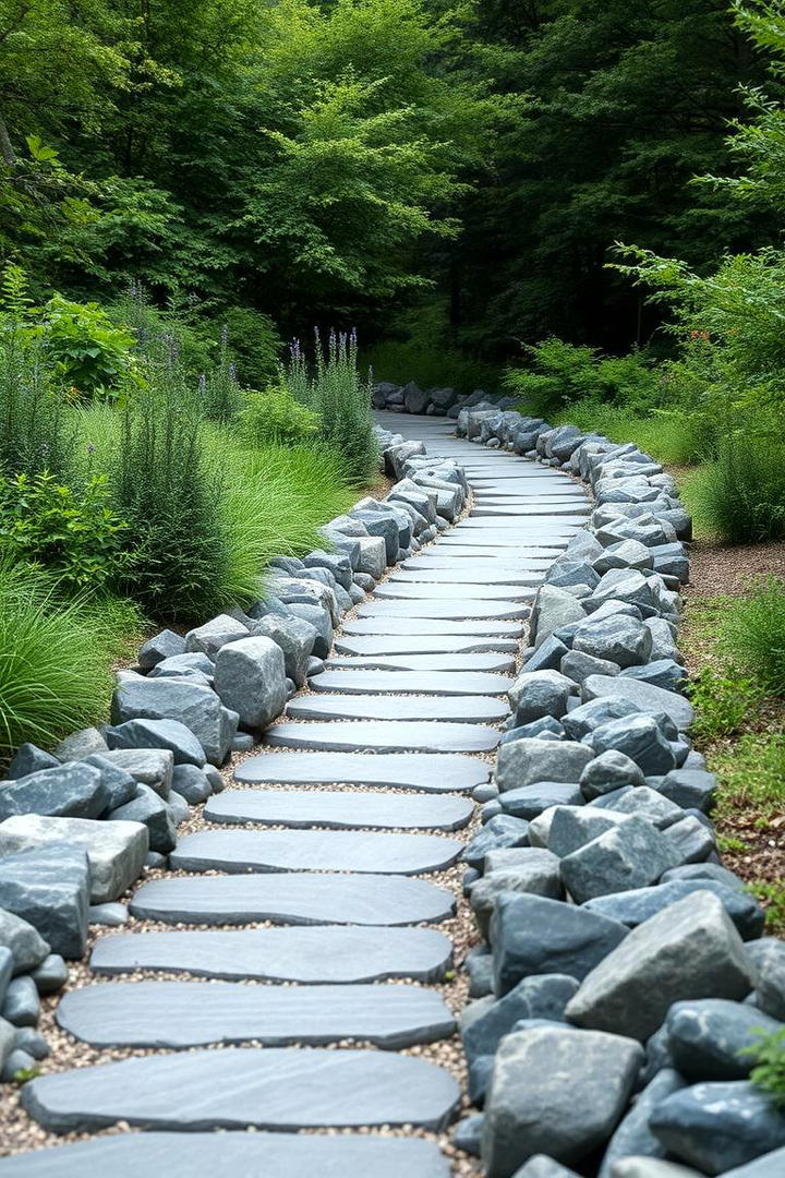 Pathway Serenity with Black River Rocks - 30 Black River Rock Landscaping Ideas