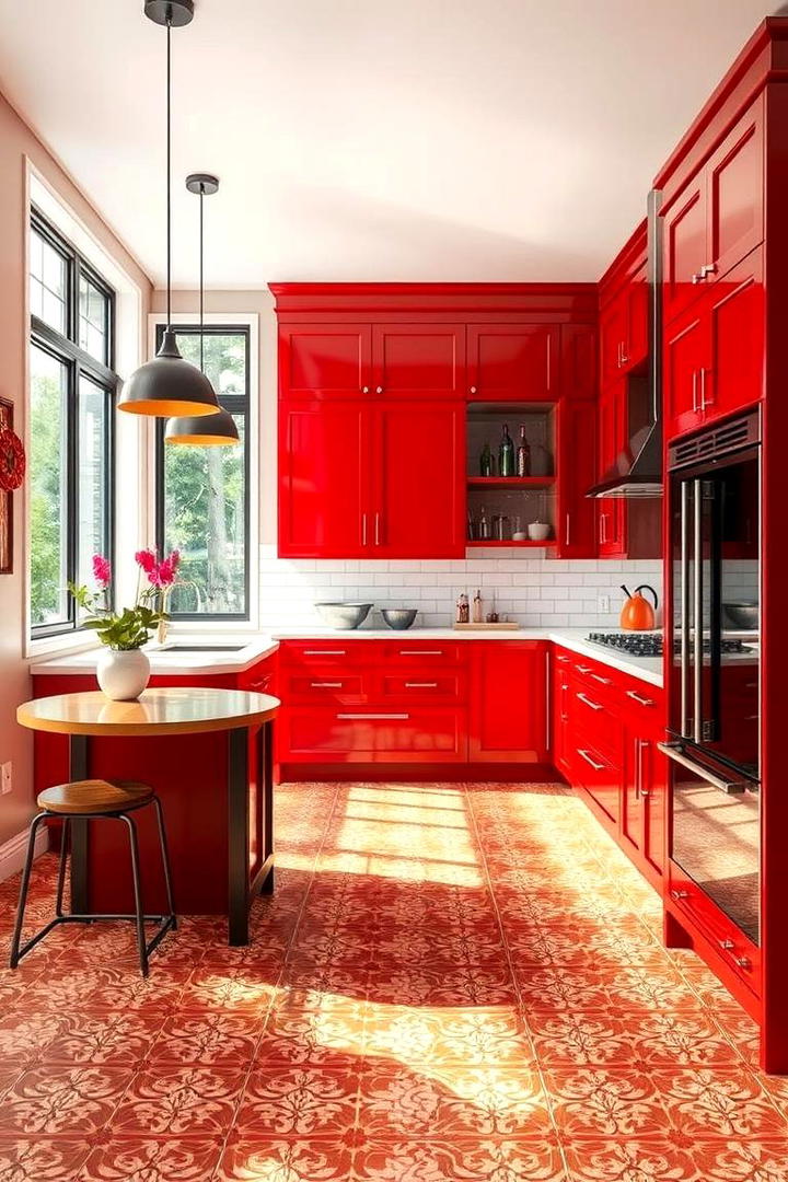 Patterned Red Flooring - 30 Red Kitchens