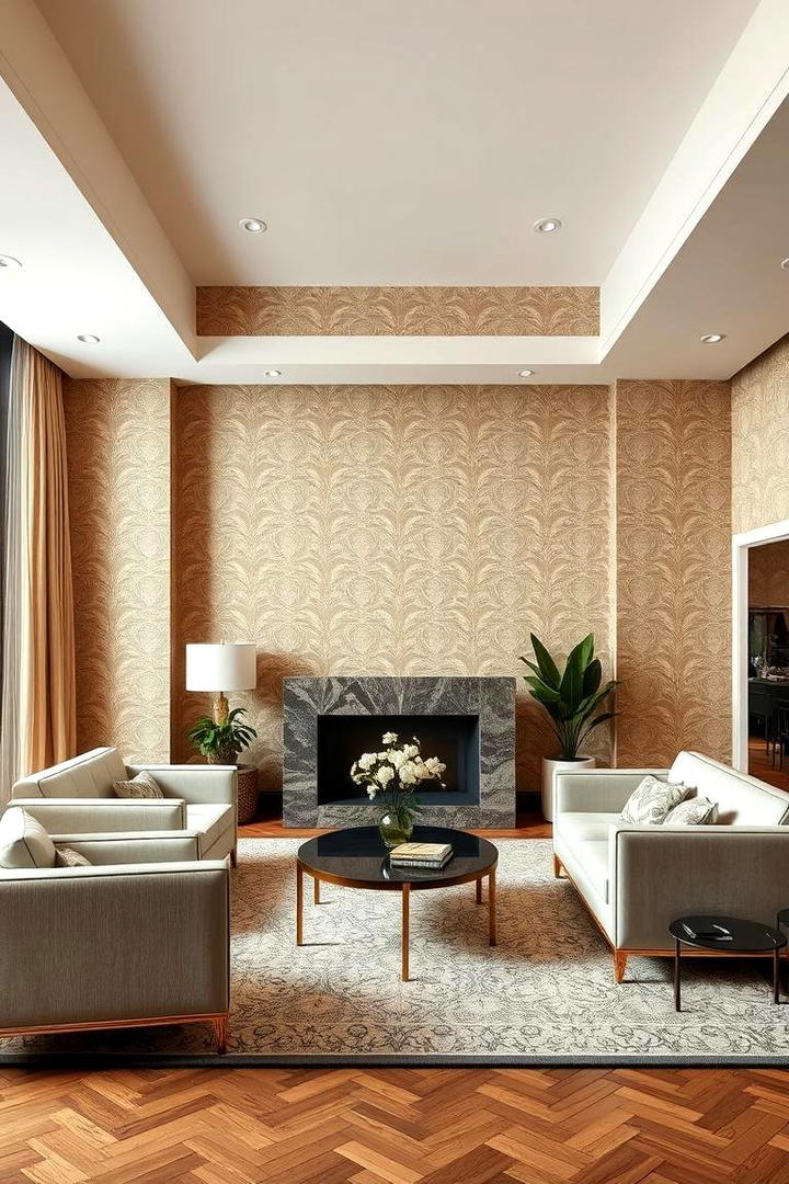 Patterned Wallpaper - 30 Art Deco Living Room Ideas