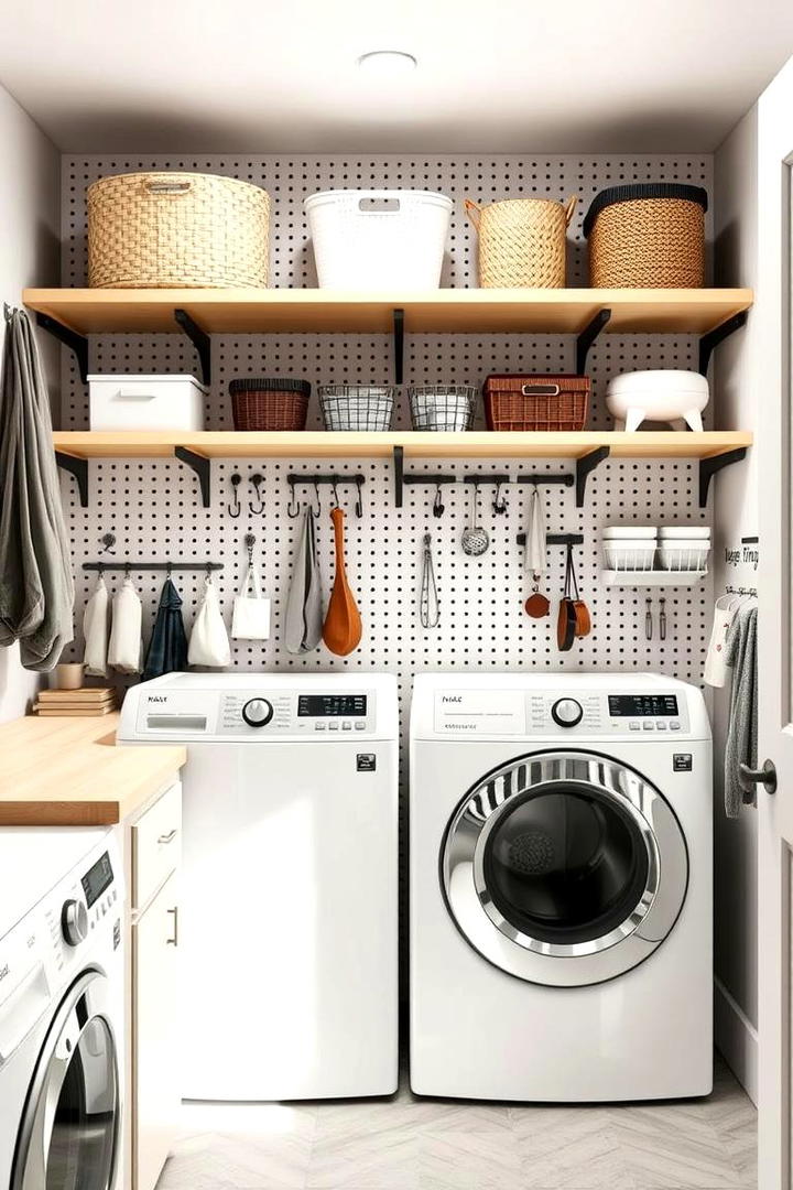 Pegboard Laundry Shelf System - 30 Laundry Room Shelf Ideas