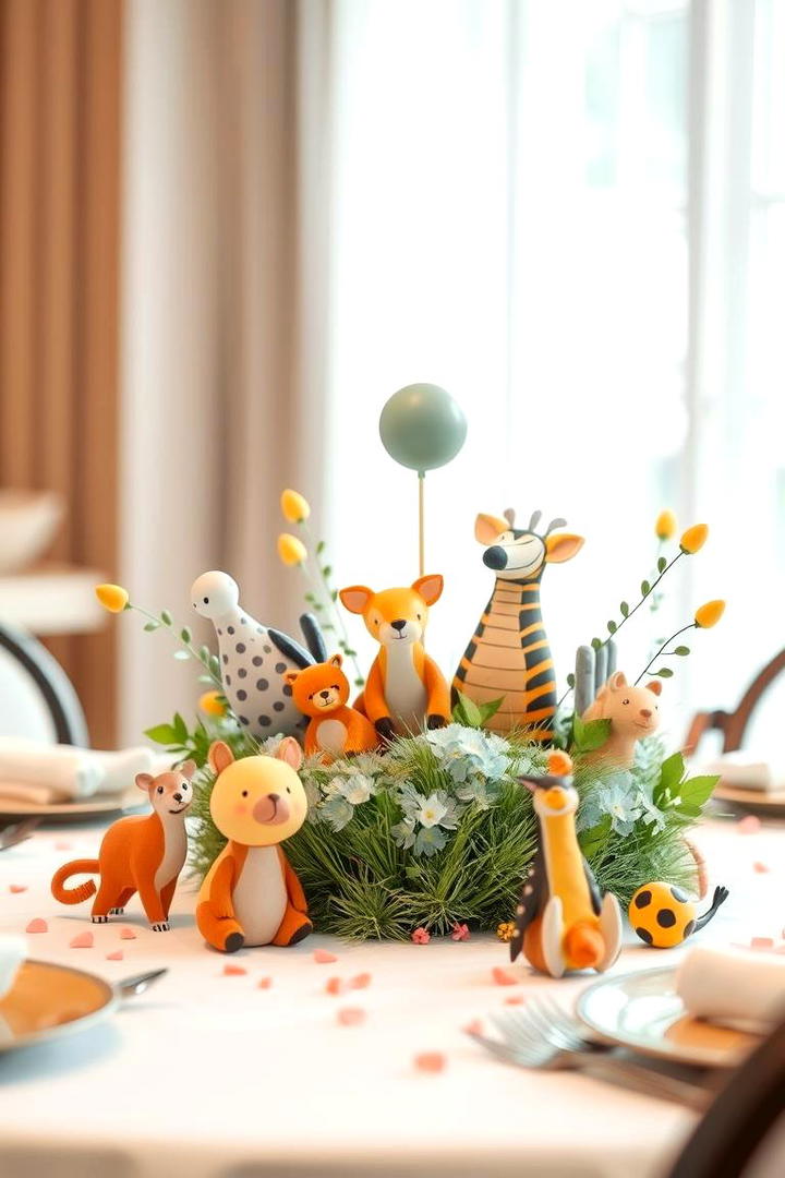 Playful Animal Figurine Display - 30 Baby Shower Centerpiece Ideas