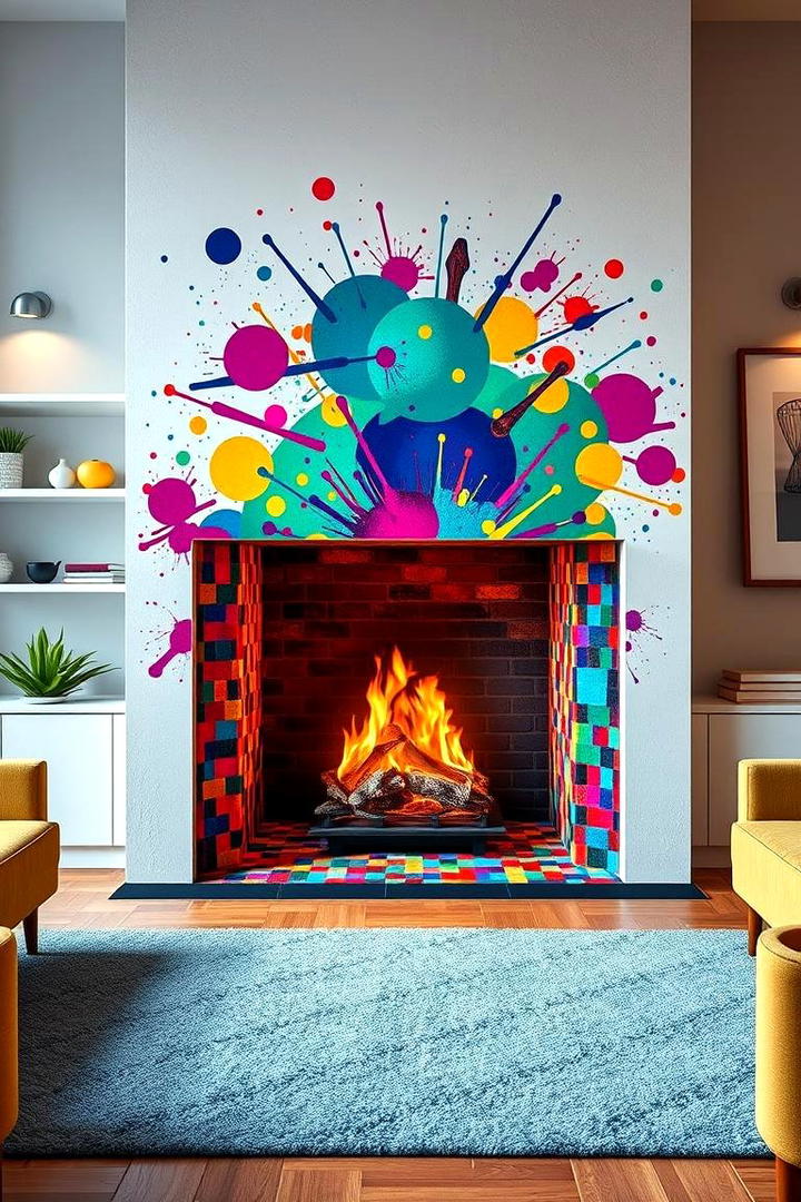 Playful Multi Color Mosaic - 30 Fireplace Paint Ideas